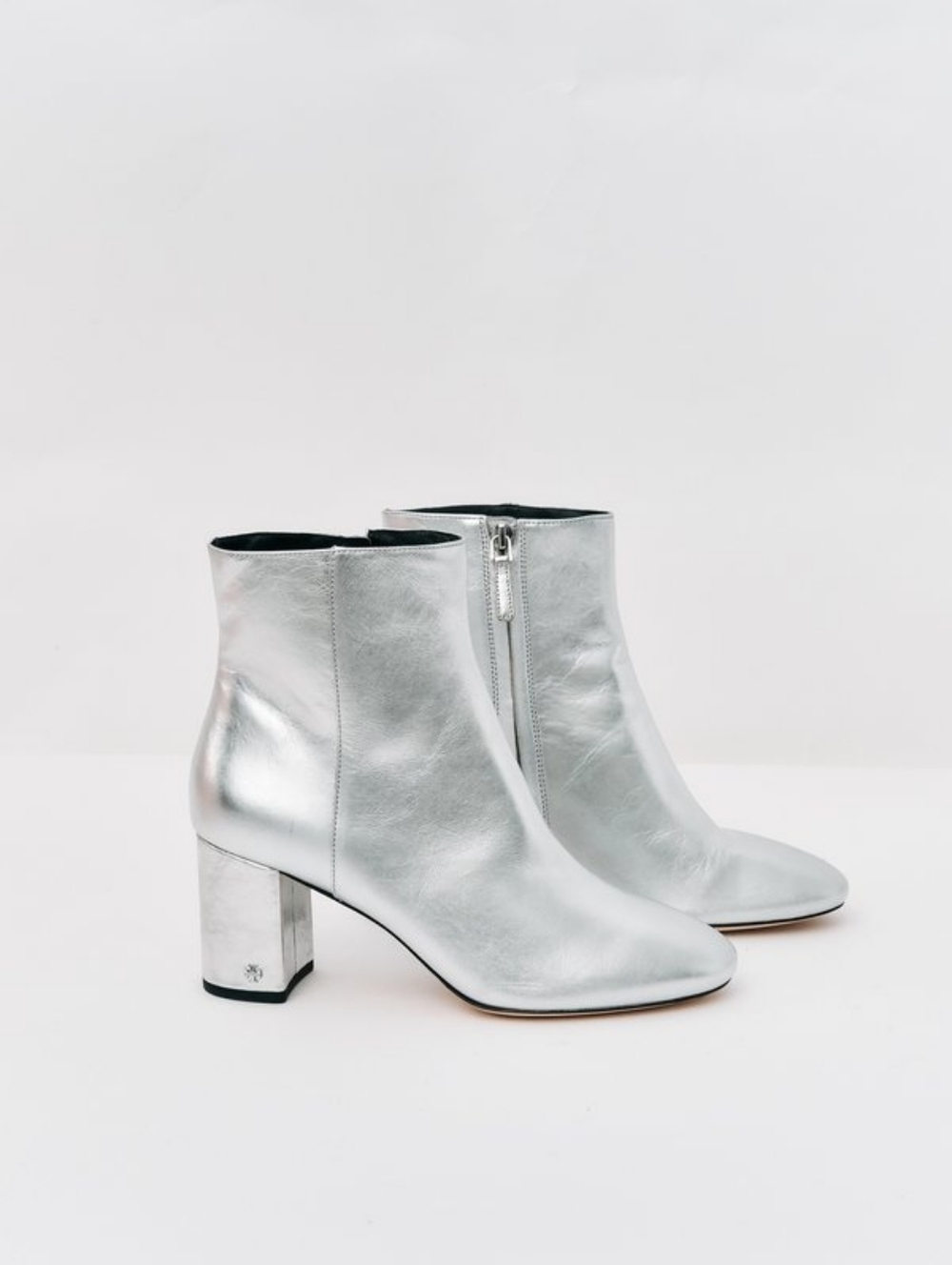 Tory Burch Metallic silver leather ankle boots Sz 9M